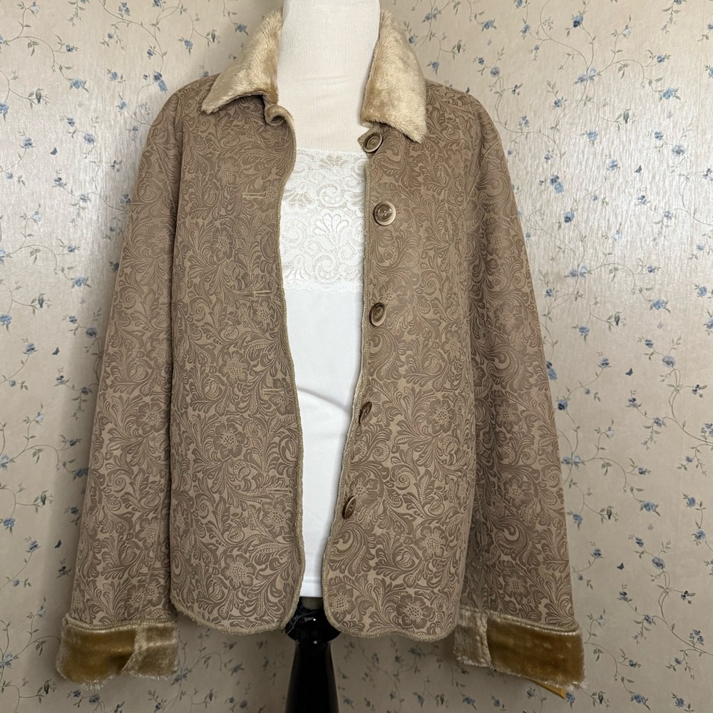 Rena Rowan vintage 90s Y2K faux fur fully lined boho button up teddy jacket coat